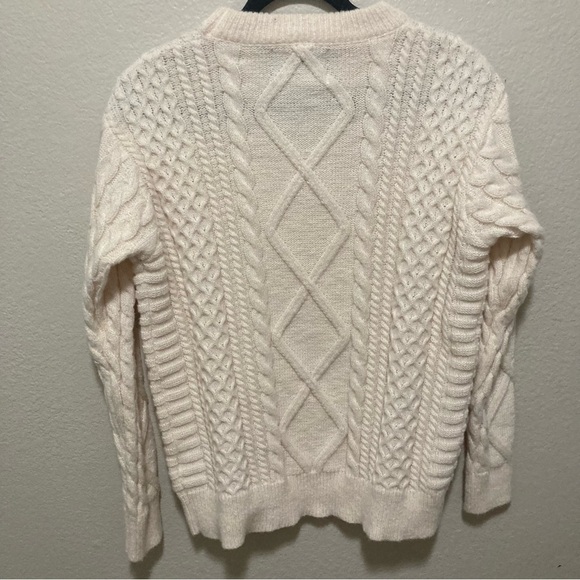 Aelfric Eden Retro 90s Cable Knit Fisherman Sweater Size Small Cream Unisex - Picture 3 of 6